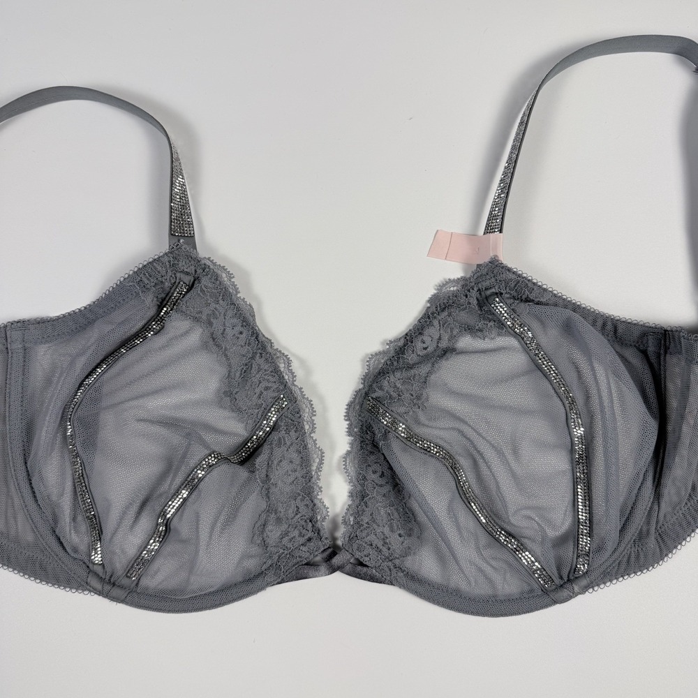 Victoria's Secret Very Sexy Shine Strap Low Cut Demi Lace Bra 36DD Gray NWT